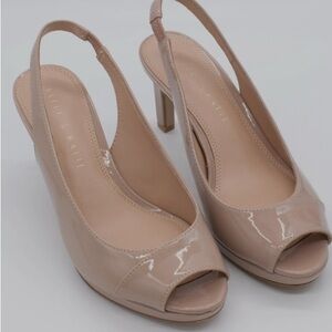 Kelly & Katie Beige Patent Peep-Toe Heels